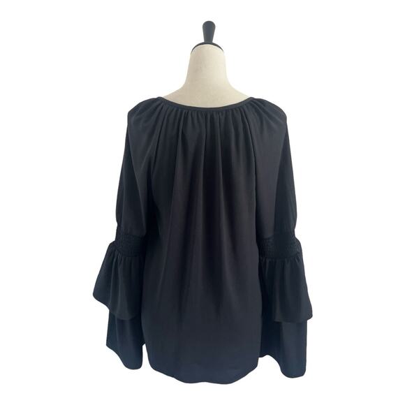 Ramy Brook Blouse Womens Med Lali Black Dramatic Bell Sleeve V-Neck Whimsigoth - Picture 4 of 12